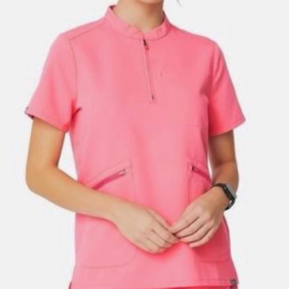 NWT Figs Limited Edition Nata Zip Henley Scrub Top Pink XS - Picture 1 of 16